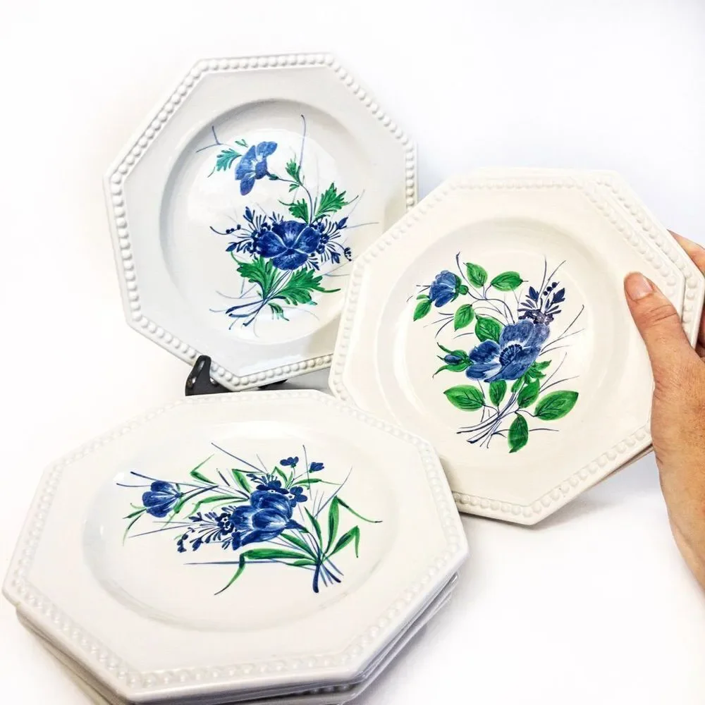 VTG Gialletti Pimpinelli Earthenware Plates Blue Floral Italy Set of 8